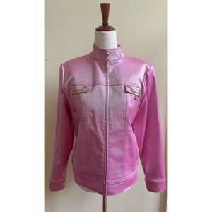 NEW ST JOHN SPORT Marie Gray Shinny Twill Bike Jacket Pink Size S
